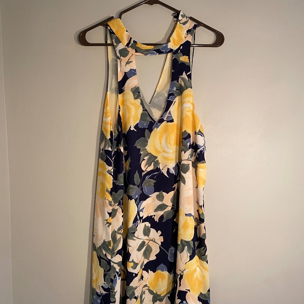Lulus Navy Blue Floral Print Swing Dr